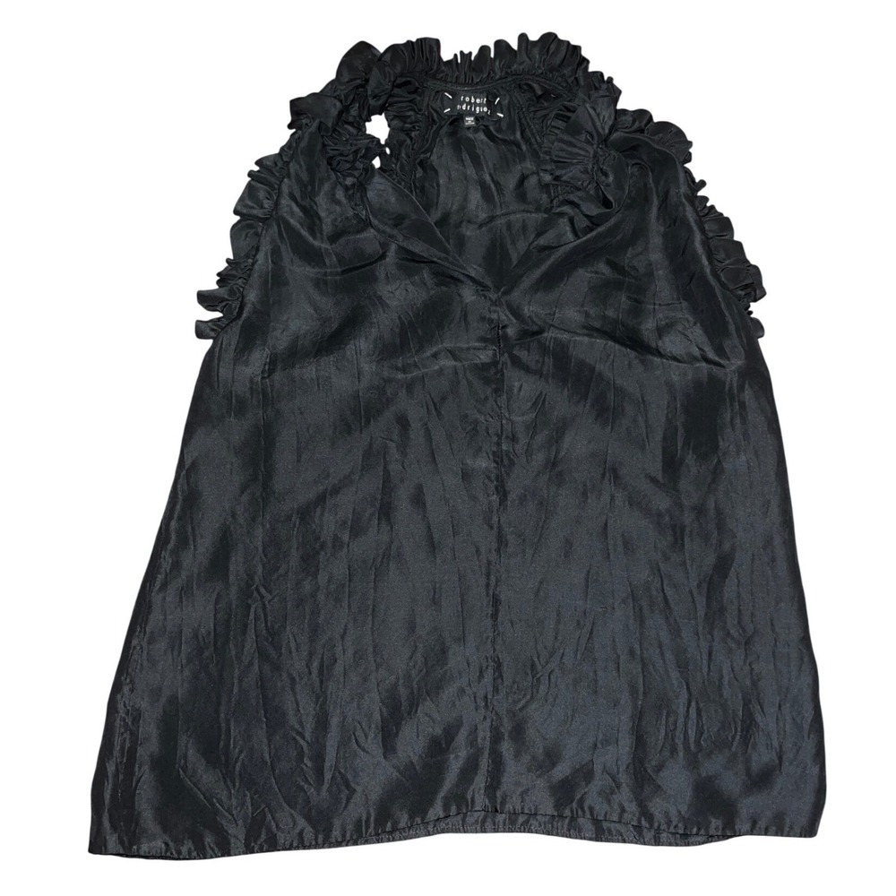 Robert Rodriguez Black 100% Silk Ruffle Neck Sleeveless Blouse Top Size 4